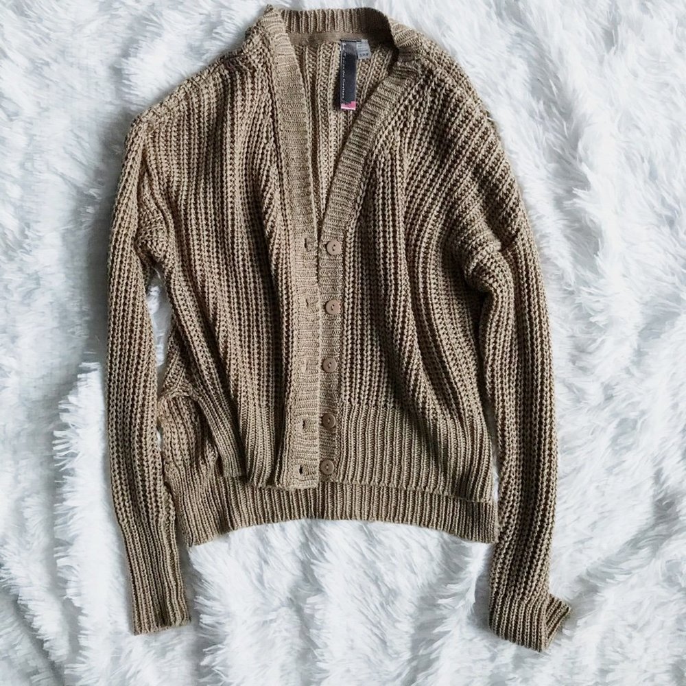 LE TEMPS DES CERISES Cable Knit Brown Cardigan